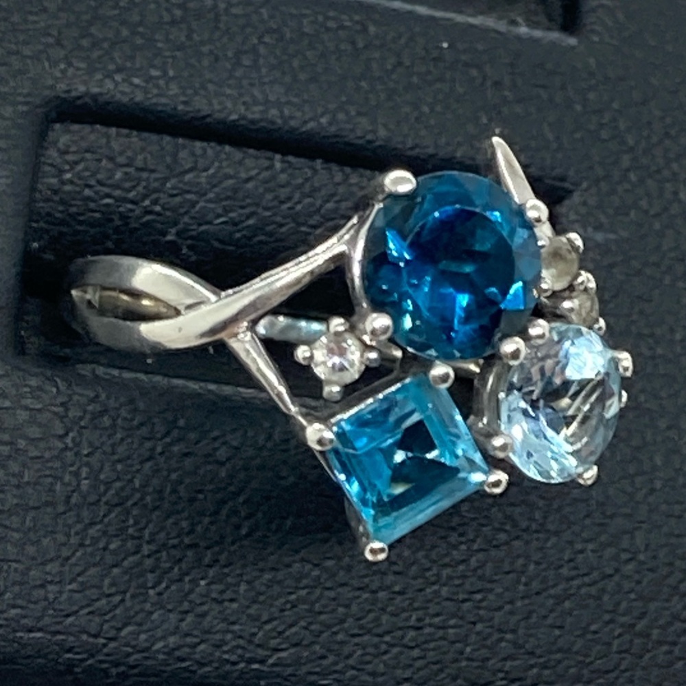 Vtg Sterling Topaz & Diamond Gemstone Cluster 925 Silver Ring | Sz 8.25 - Picture 10 of 16